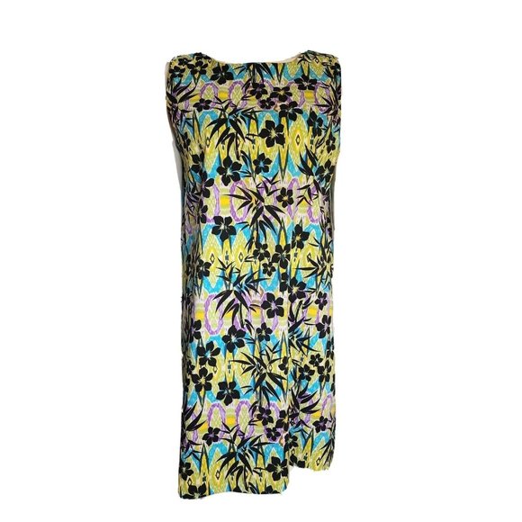 EMMA & MICHELE Blue Green Hawaiian Floral Sleeveless Dress Womens Size 12 - Picture 1 of 7